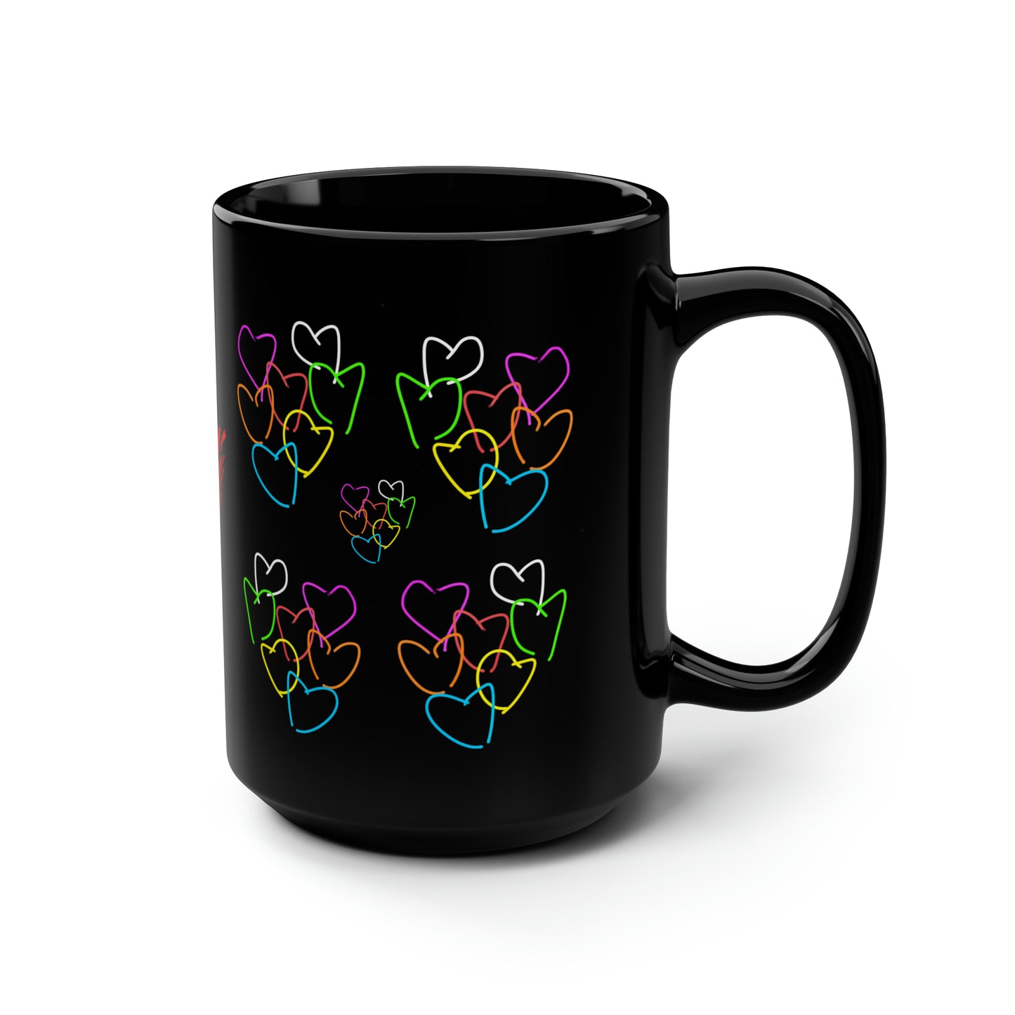 Colorful Hearts- Black Mug, 15oz- Large