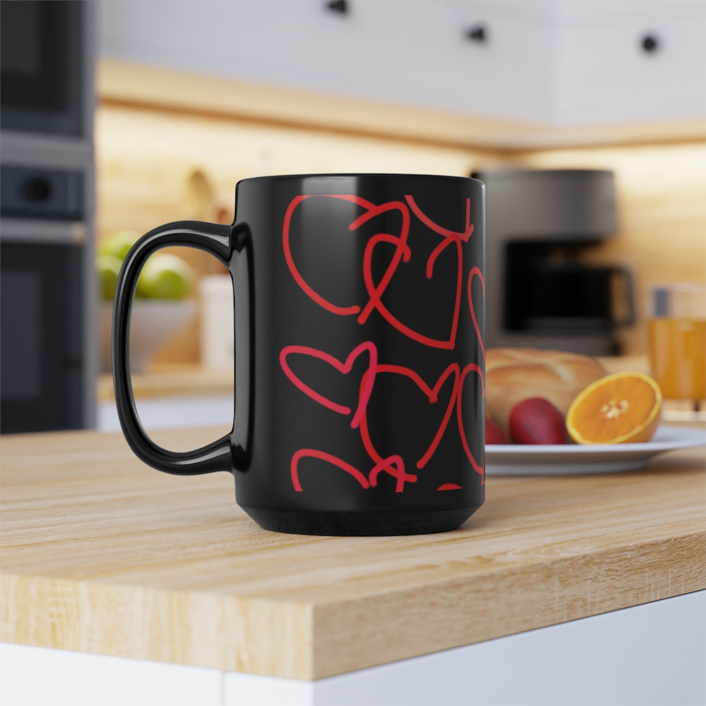 Million Hearts (large)- Black Mug, 15oz- Large