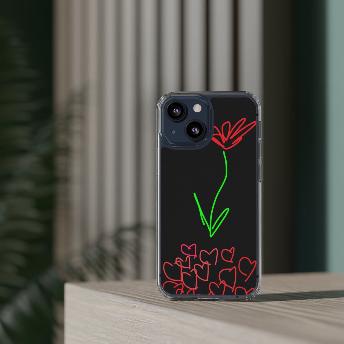 Red Flower, Hearts- Clear Cases