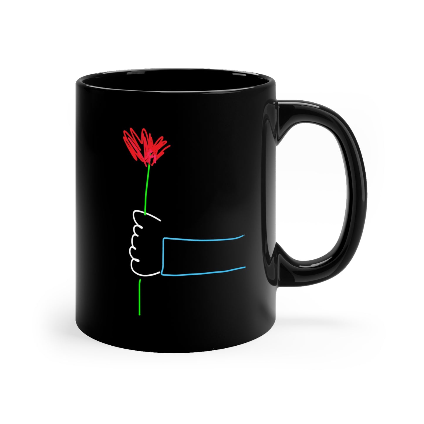 Heart Balloon, One Red Flower- 11oz Black Mug