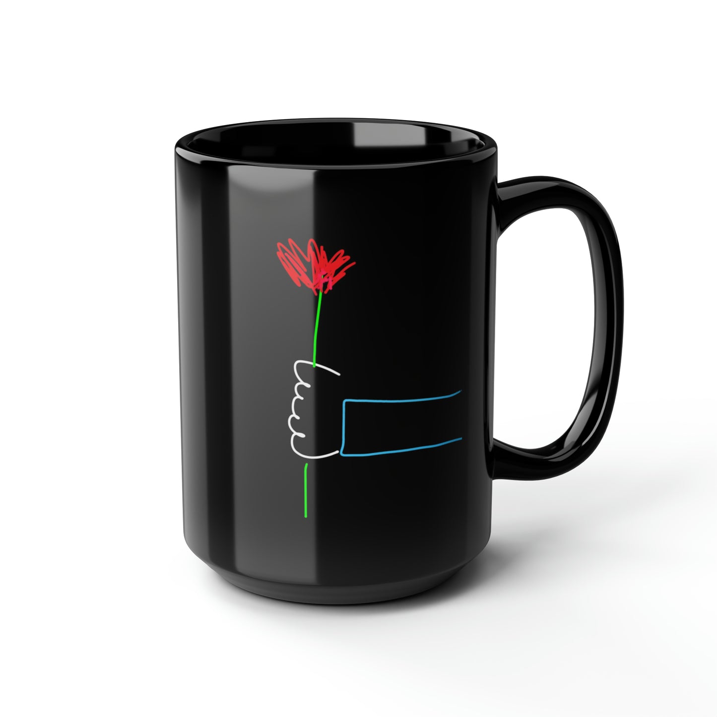 One Red Flower, Heart Ballon- Black Mug, 15oz- Large