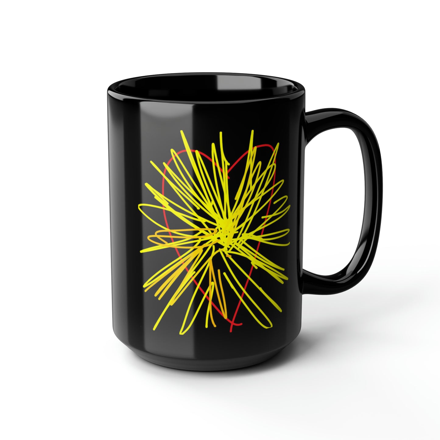 Heart Bursting With Light- Black Mug, 15oz- Large