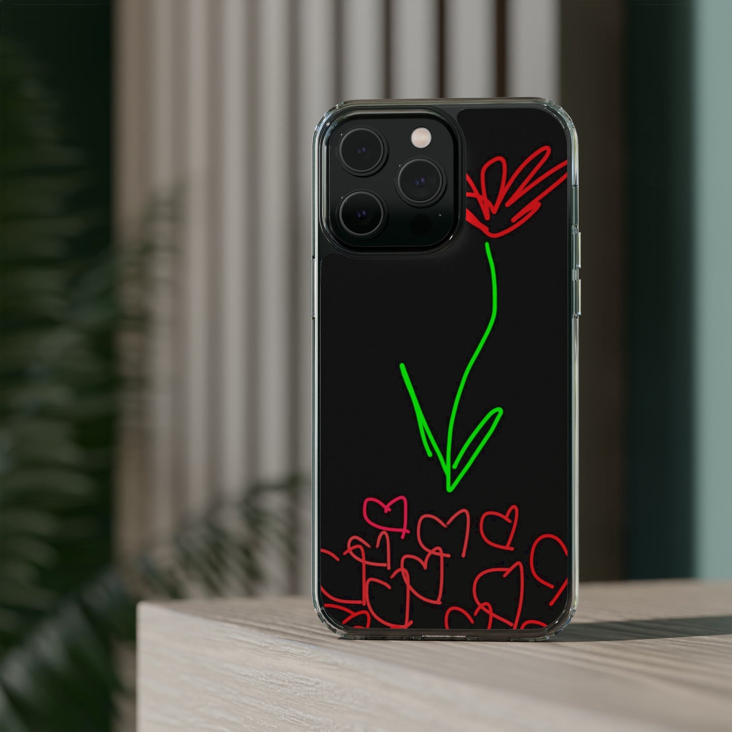 Red Flower, Hearts- Clear Cases