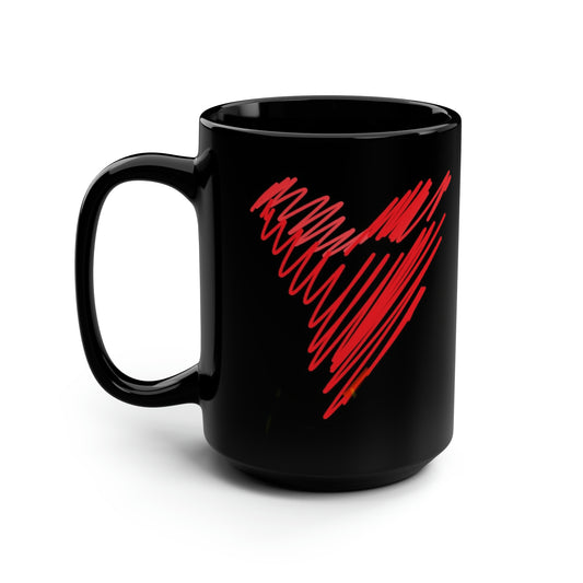 Scribble Heart/Sexy Girl- Black Mug, 15oz- Large