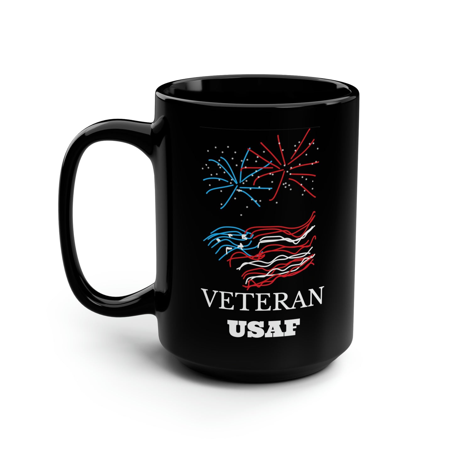 Military- Fireworks/USAF- Black Mug, 15oz- Large