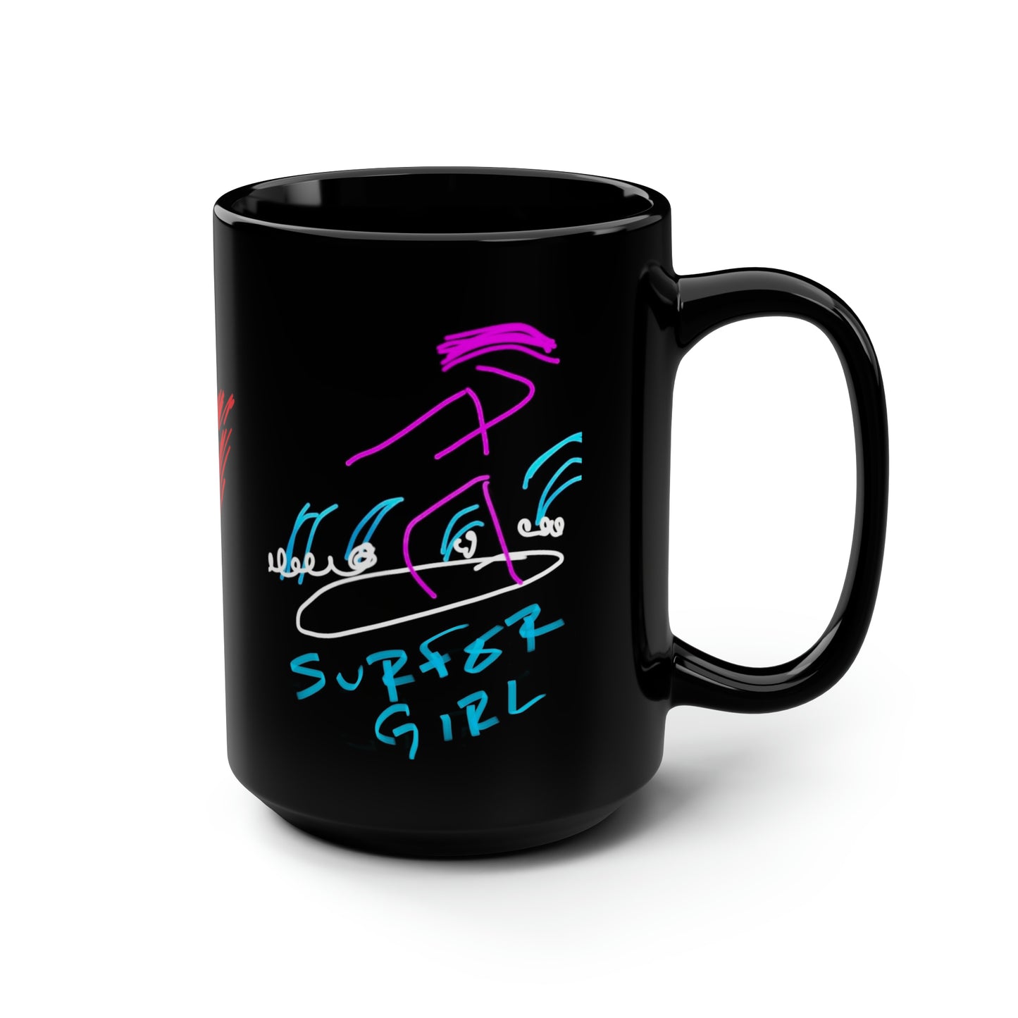 Surfer Girl- Black Mug, 15oz- Large