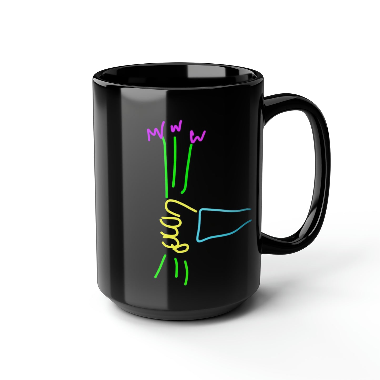 3 Purple Flowers- Black Mug, 15oz- Large