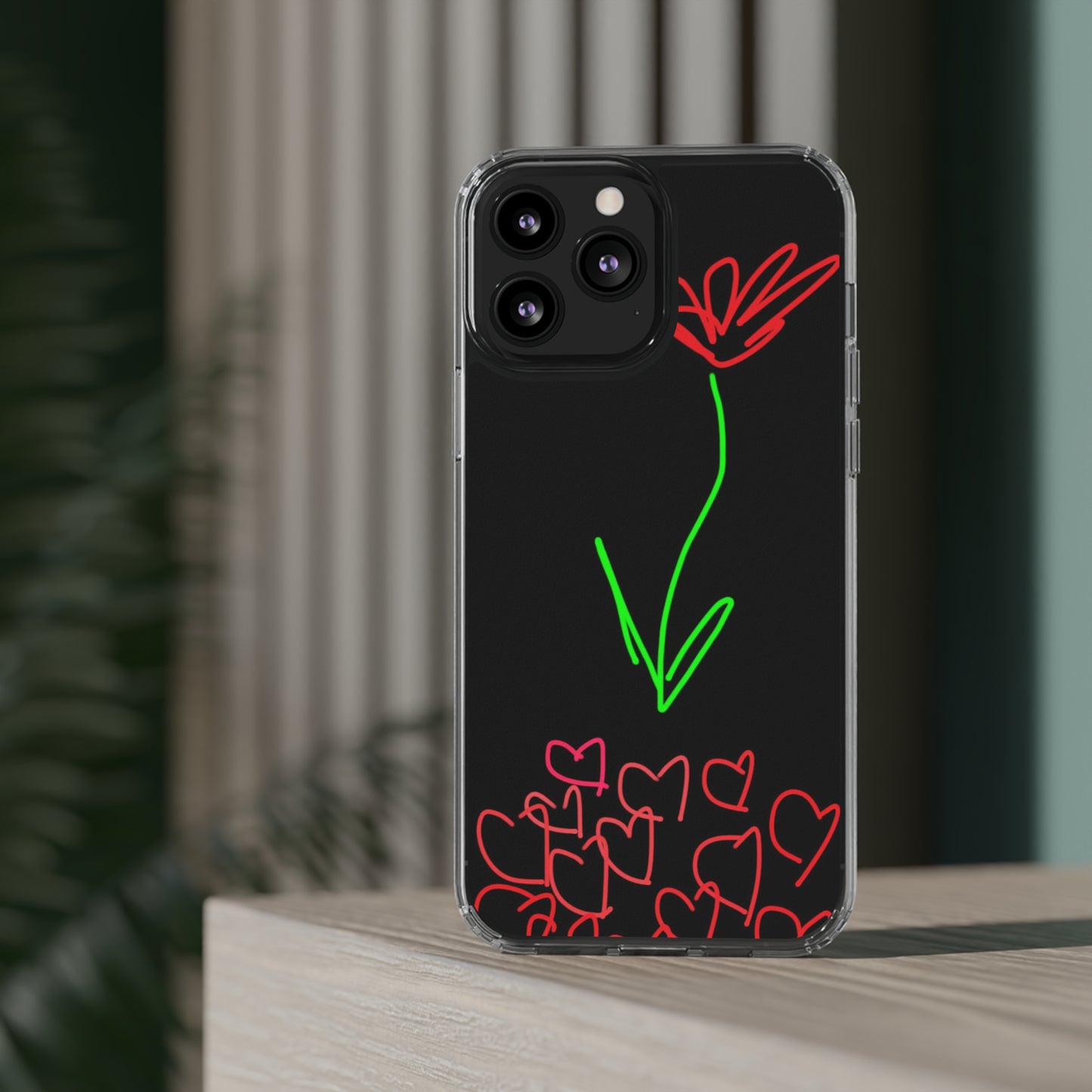 Red Flower, Hearts- Clear Cases