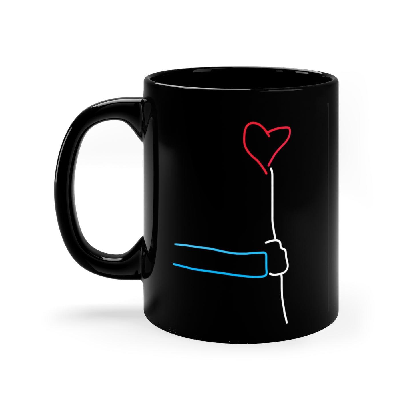 Heart Balloon, One Red Flower- 11oz Black Mug