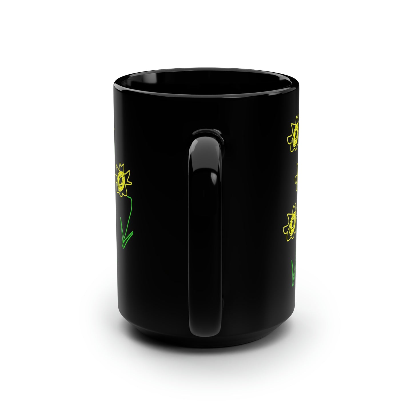 Sunflower/Field- Black Mug, 15oz- Large