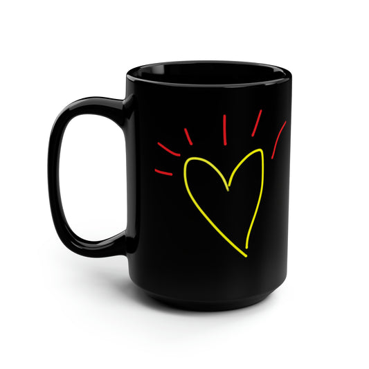 Gold Heart- Black Mug, 15oz- Large