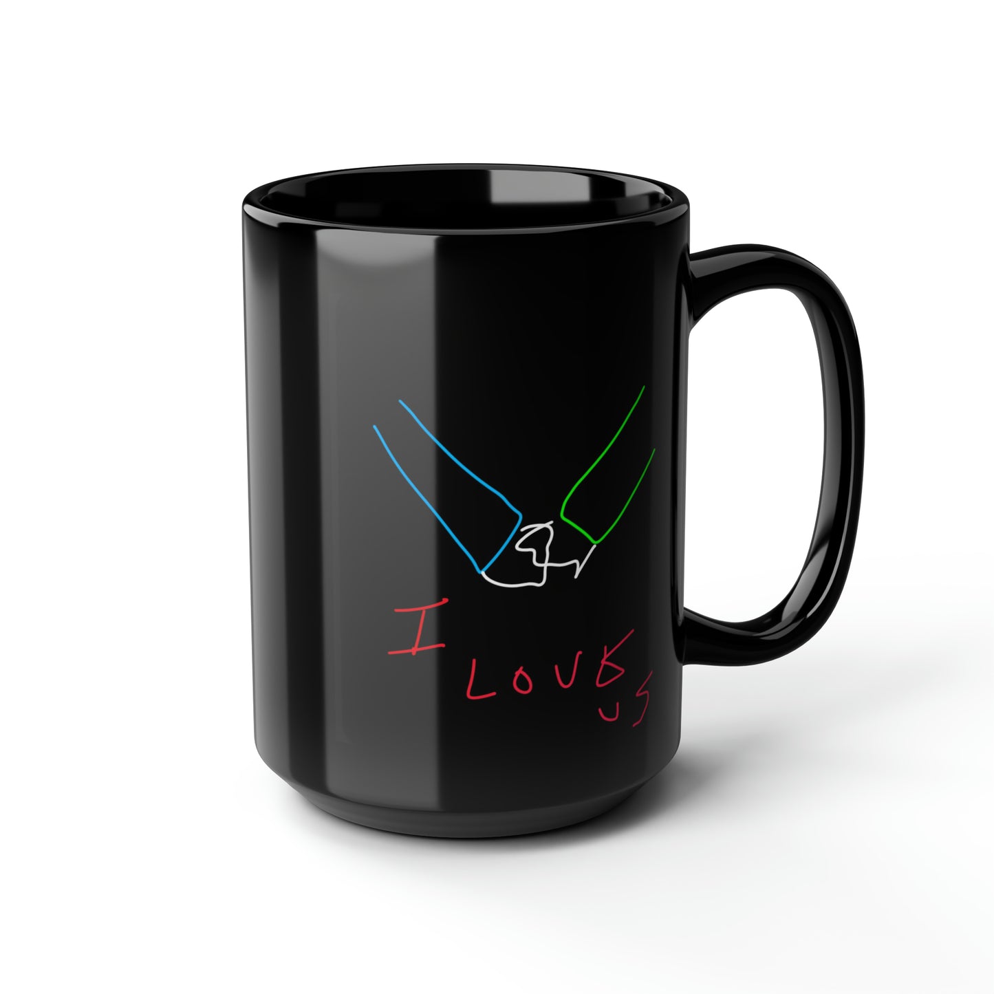 Wish/I love Us- Black Mug, 15oz- Large