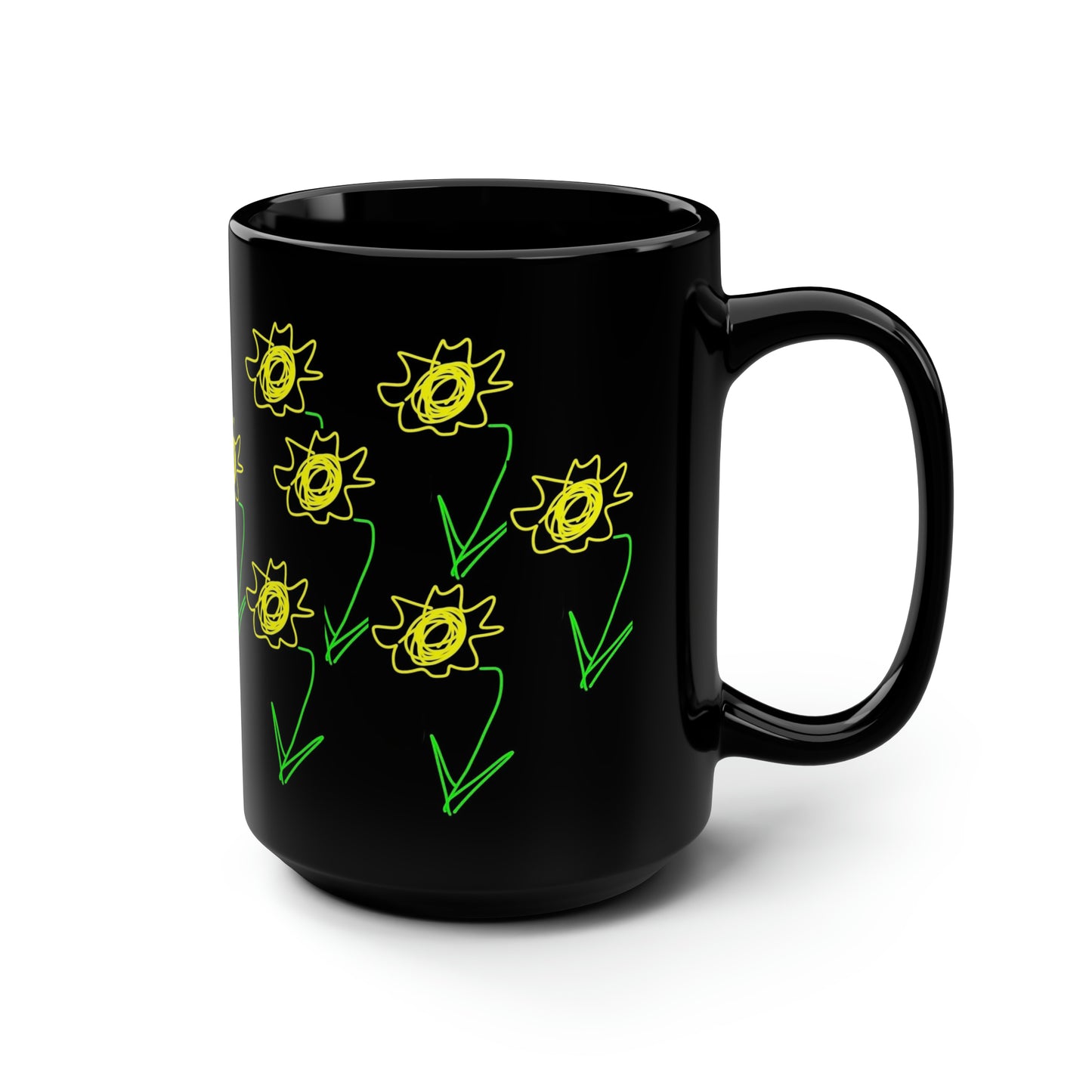 Sunflower/Field- Black Mug, 15oz- Large