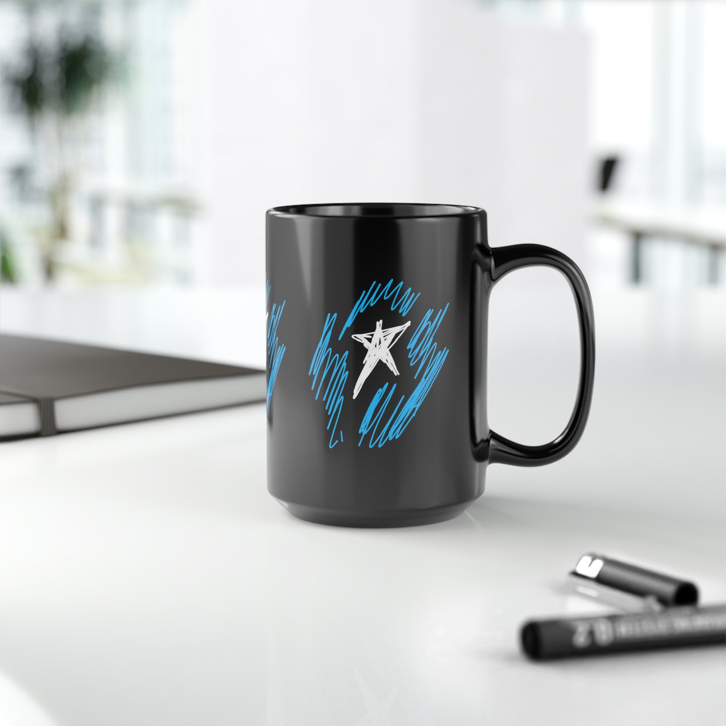 July 4th- Star Field x3- Black Mug, 15oz- Large