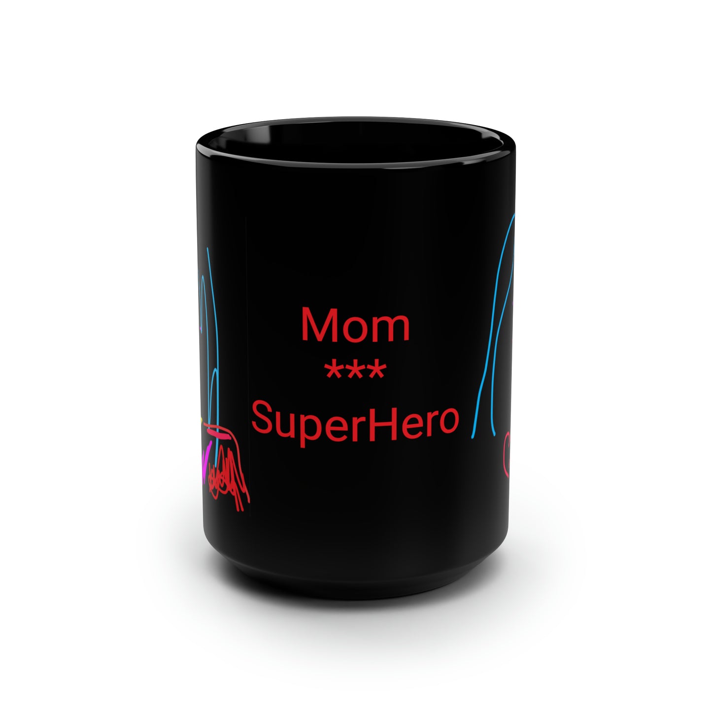 Superhero/Mom- Black Mug, 15oz- Large