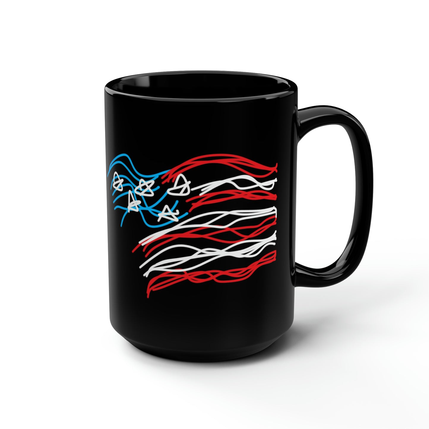 Military- Fireworks/Navy- Black Mug, 15oz- large