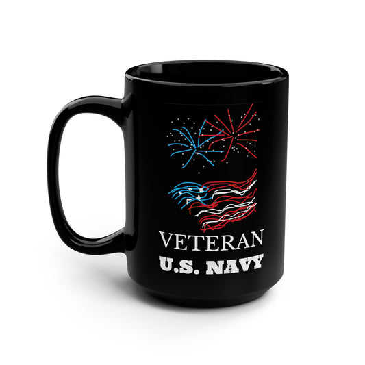 Military- Fireworks/Navy- Black Mug, 15oz- large