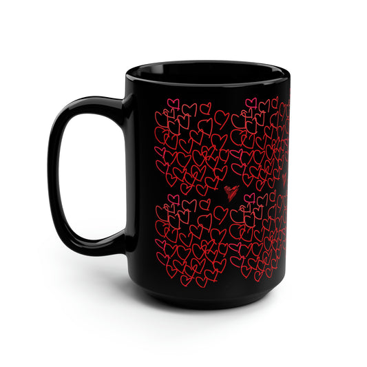 Million Hearts (small)- Black Mug, 15oz- Large