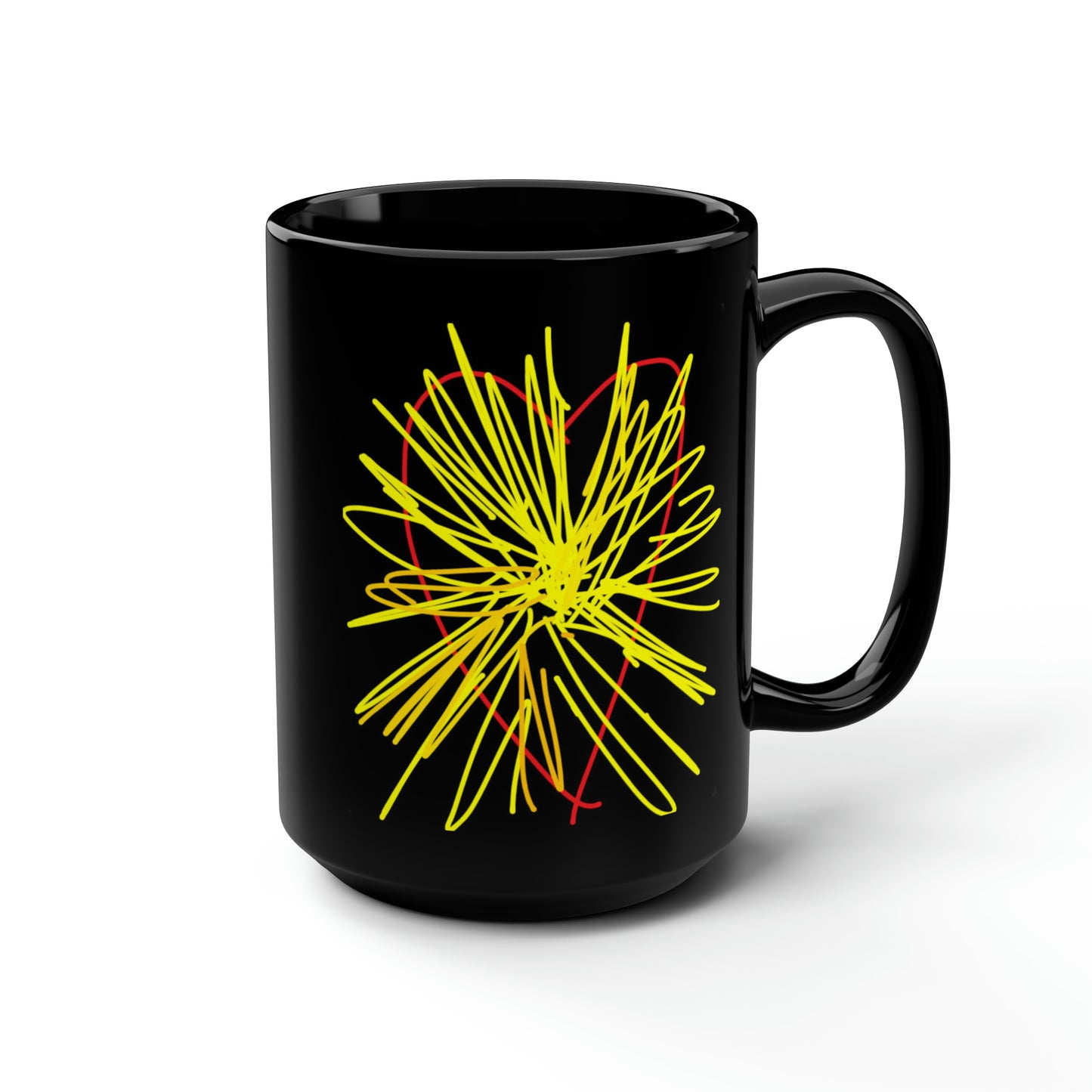 Heart Bursting With Light- Black Mug, 15oz- Large