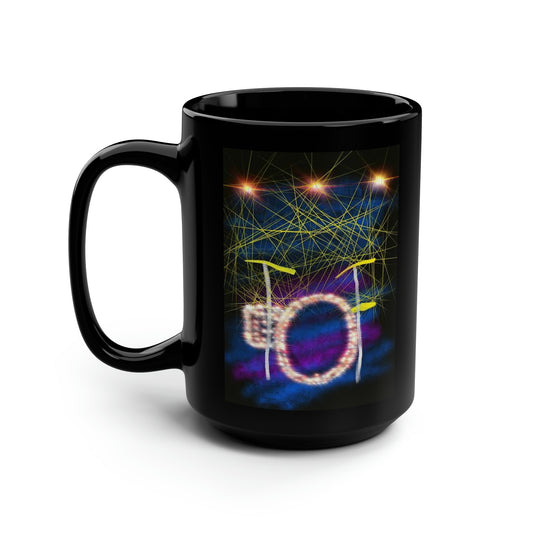 Music Drums- Black Mug, 15oz