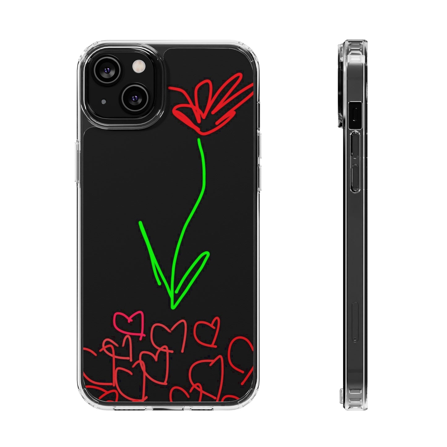 Red Flower, Hearts- Clear Cases