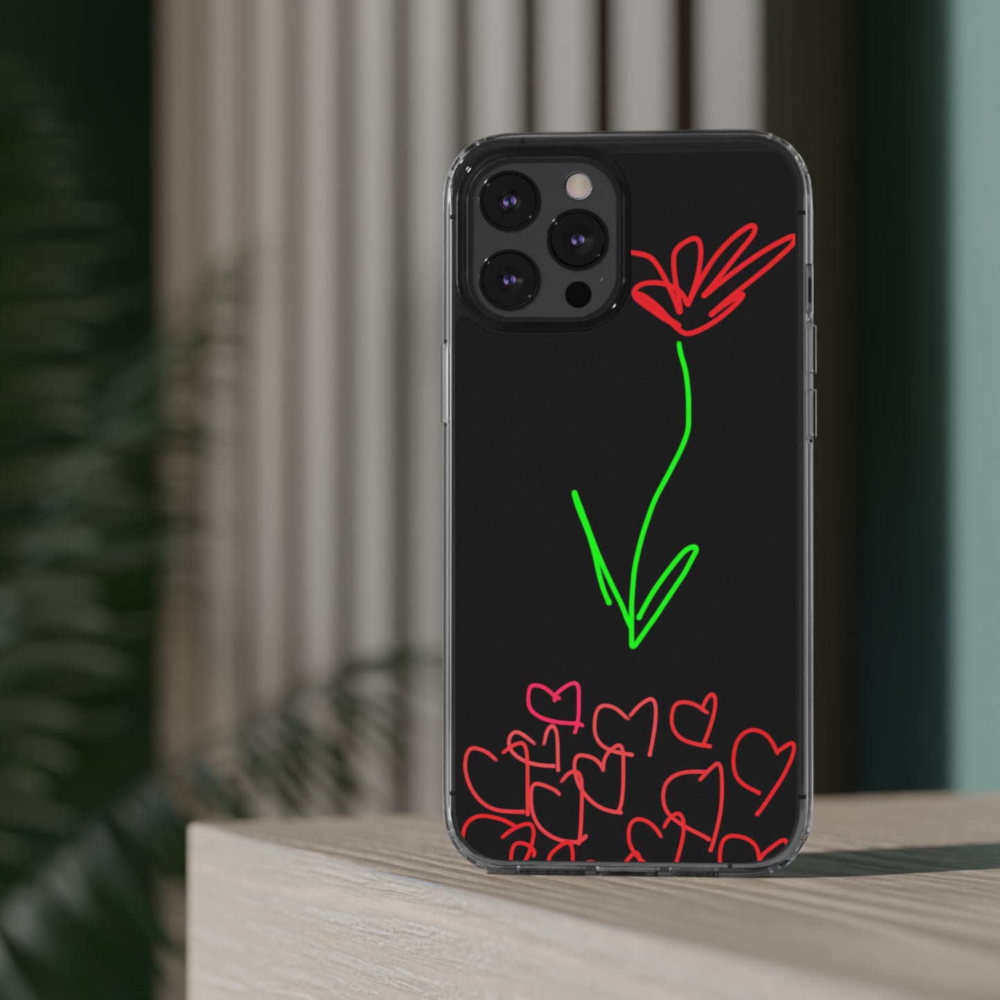 Red Flower, Hearts- Clear Cases