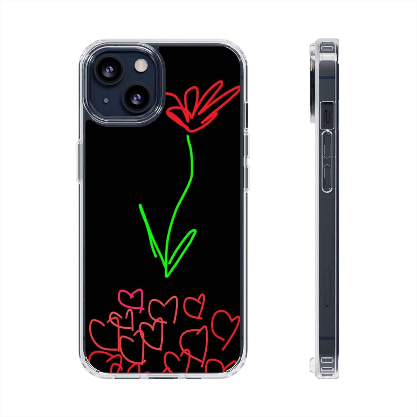 Red Flower, Hearts- Clear Cases