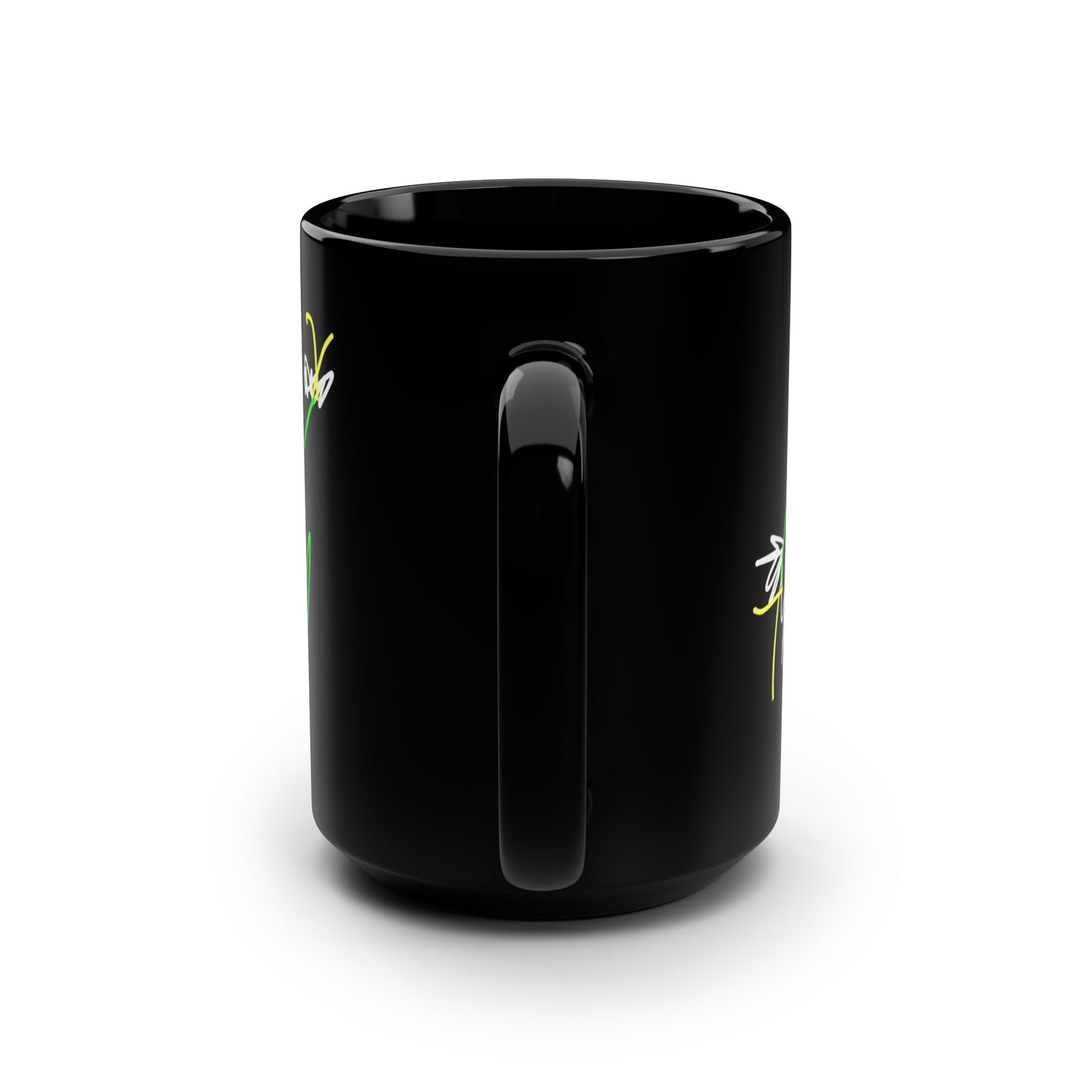 3 White Flowers- Black Mug, 15oz- Large