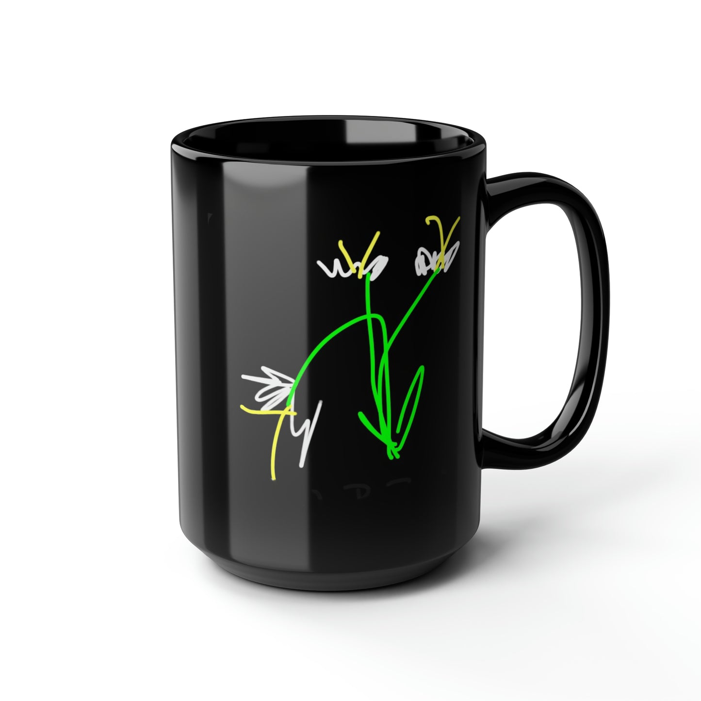 3 White Flowers- Black Mug, 15oz- Large