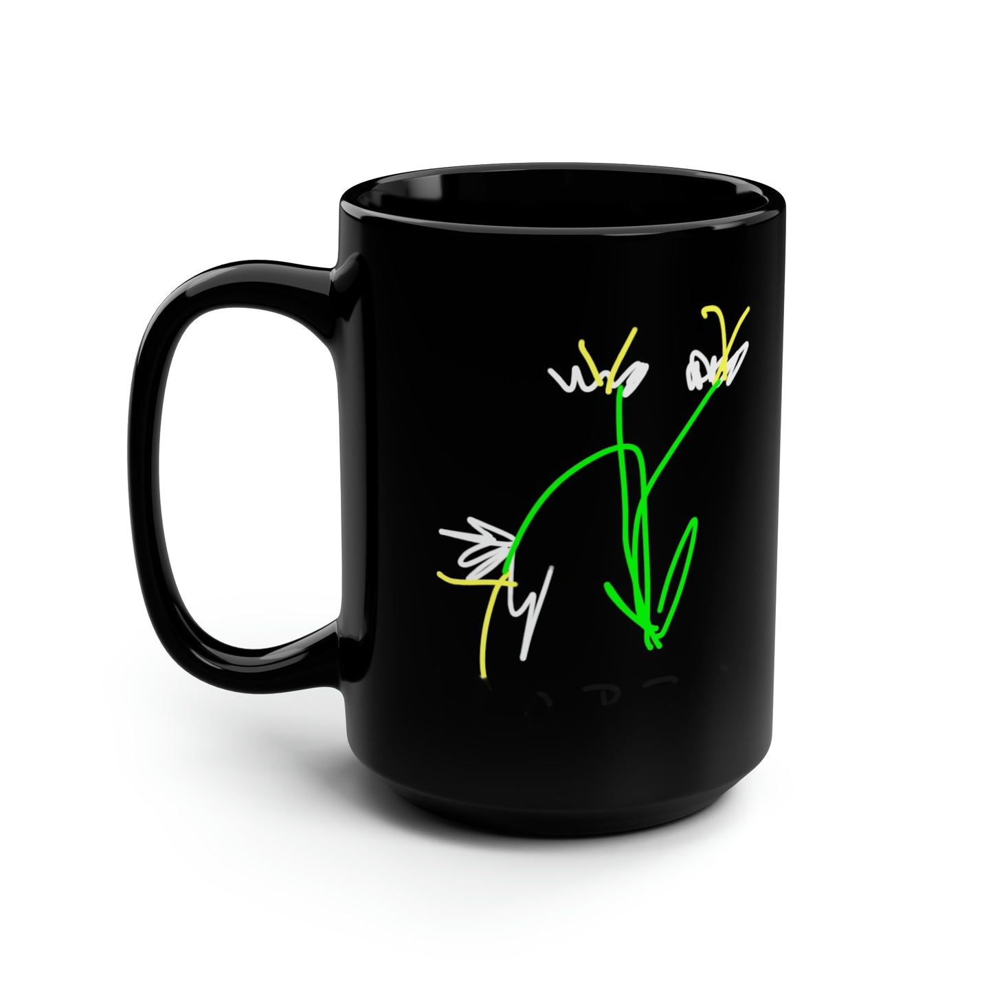 3 White Flowers- Black Mug, 15oz- Large