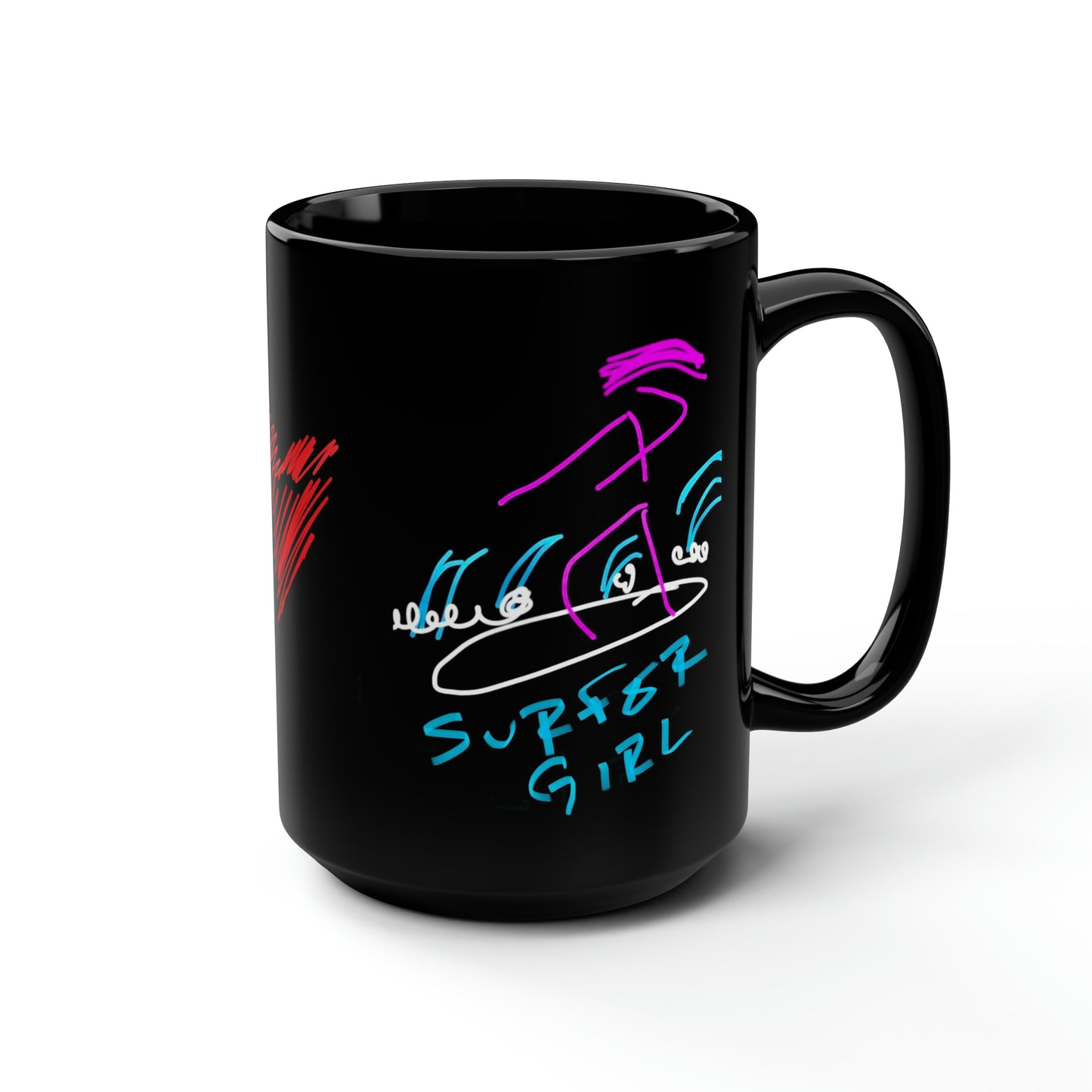 Surfer Girl- Black Mug, 15oz- Large