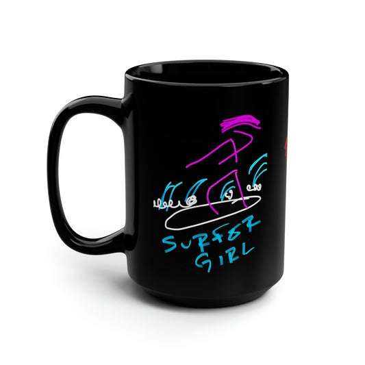 Surfer Girl- Black Mug, 15oz- Large