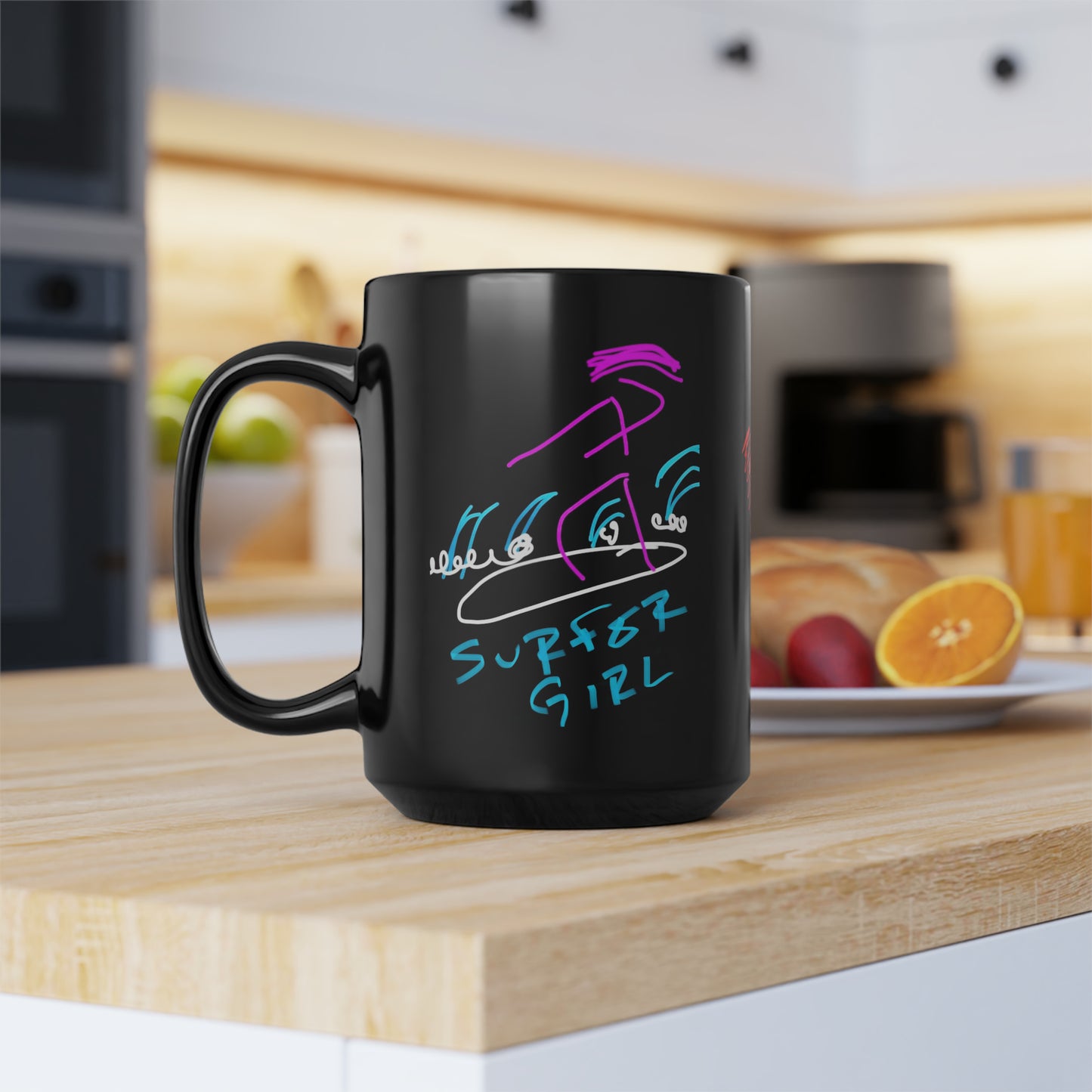 Surfer Girl- Black Mug, 15oz- Large