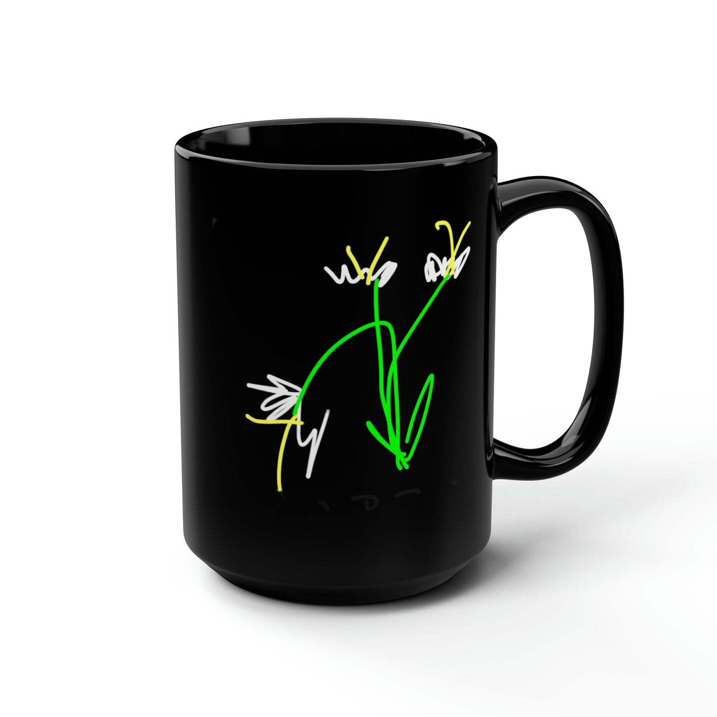 3 White Flowers- Black Mug, 15oz- Large