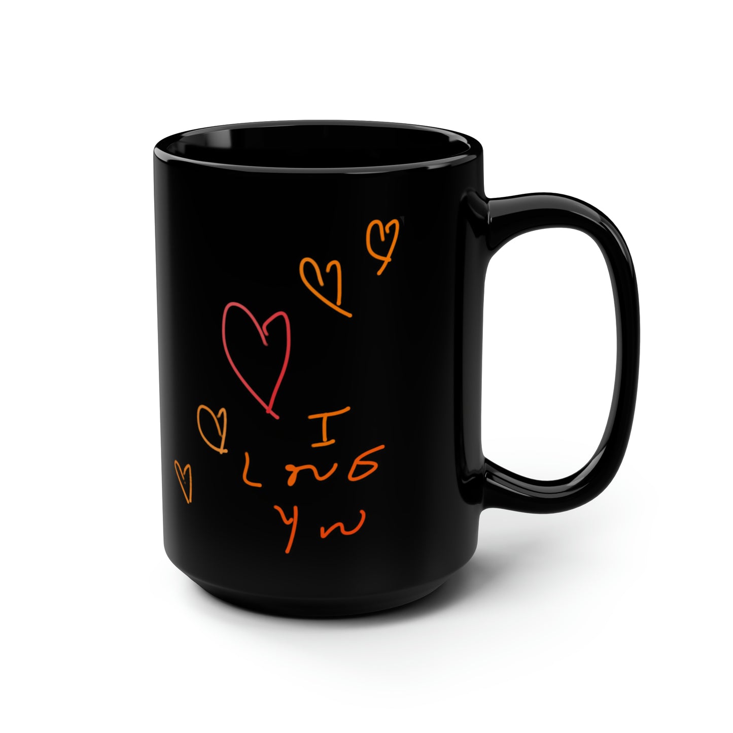 5 Hearts/ I love you- Black Mug, 15oz