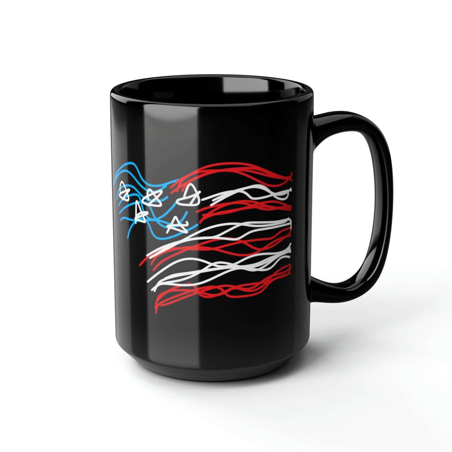 Military- Fireworks/Navy- Black Mug, 15oz- large