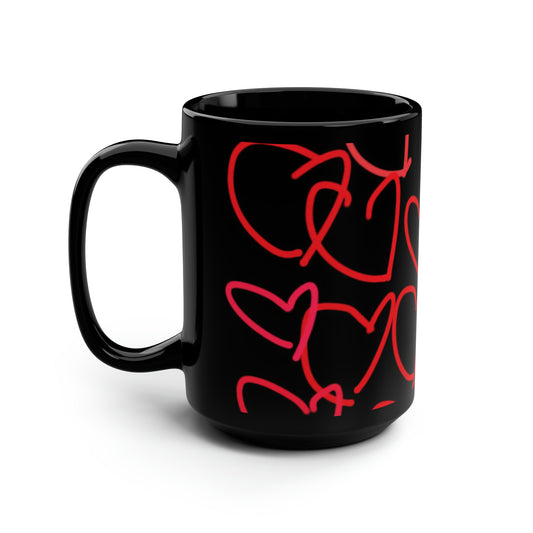 Million Hearts (large)- Black Mug, 15oz- Large