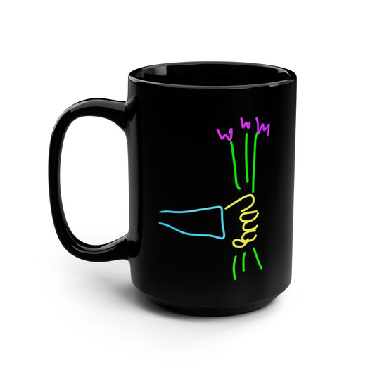 3 Purple Flowers- Black Mug, 15oz- Large