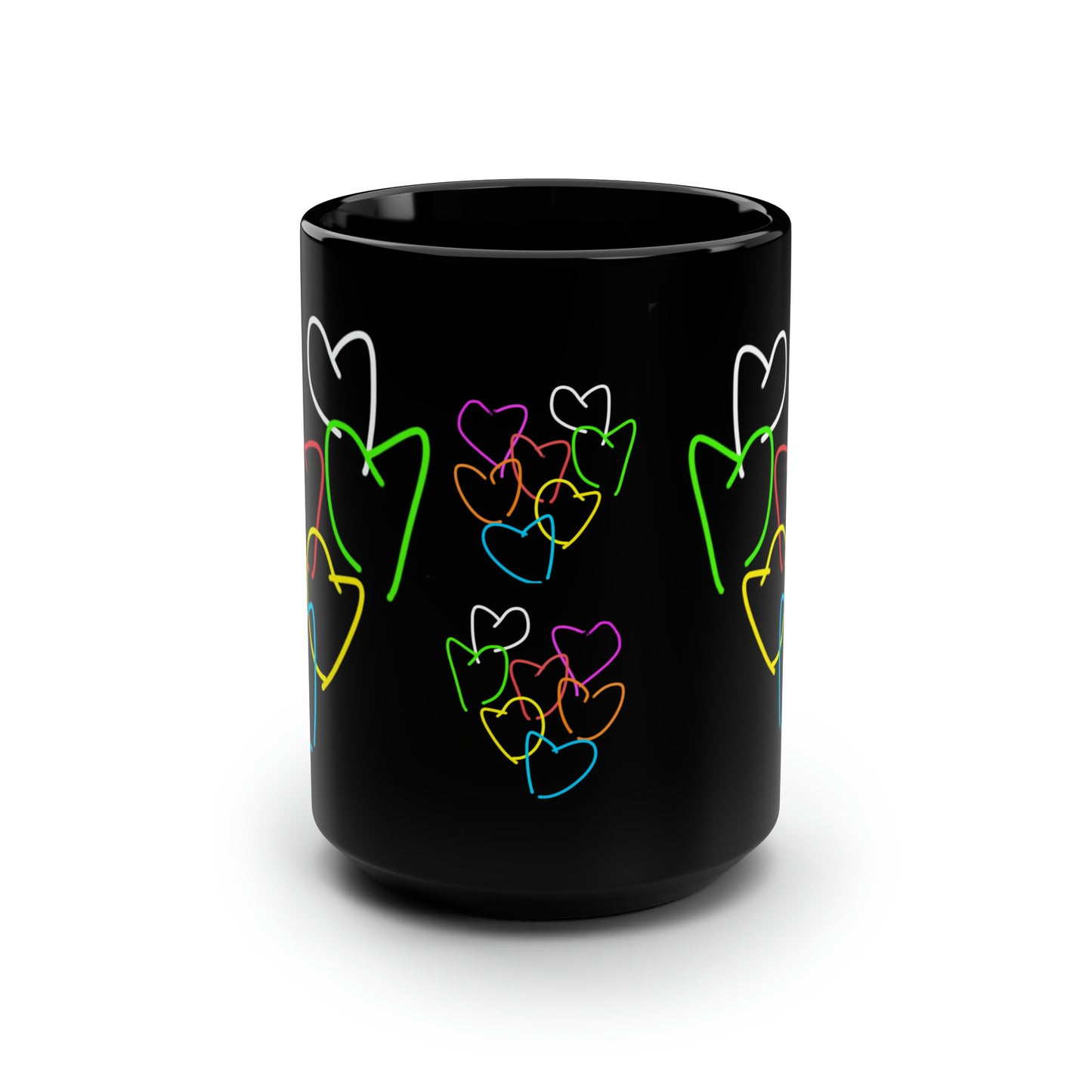 Colorful Hearts- Black Mug, 15oz- Large