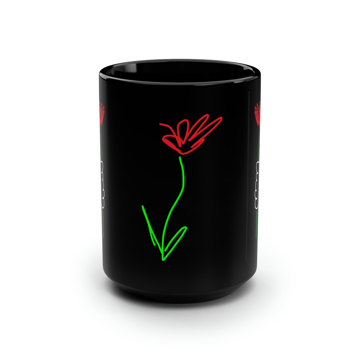 One Red Flower- Black Mug, 15oz