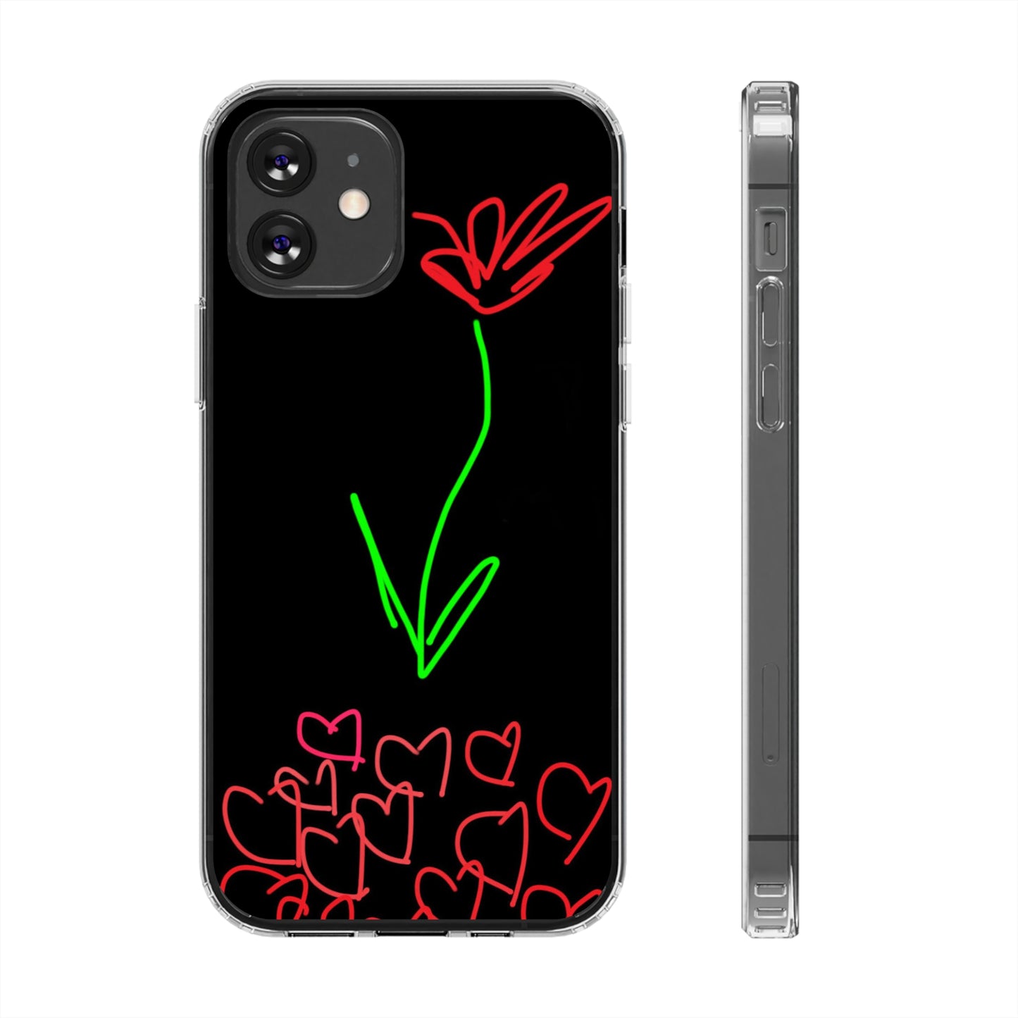 Red Flower, Hearts- Clear Cases