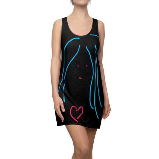 Heart Girl- Women's Cut & Sew Racerback Dress (AOP)- Black