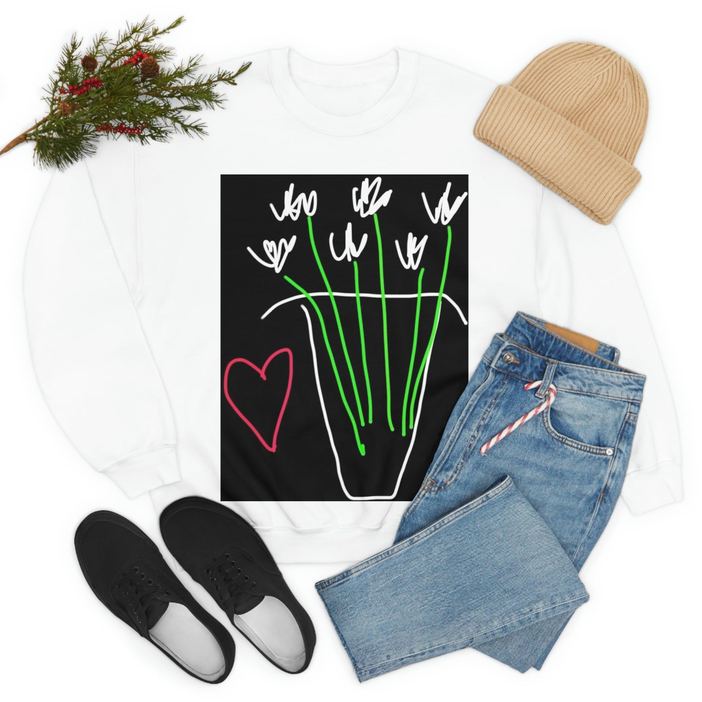 Vase, White Flowers- Unisex Heavy Blend™ Crewneck Sweatshirt