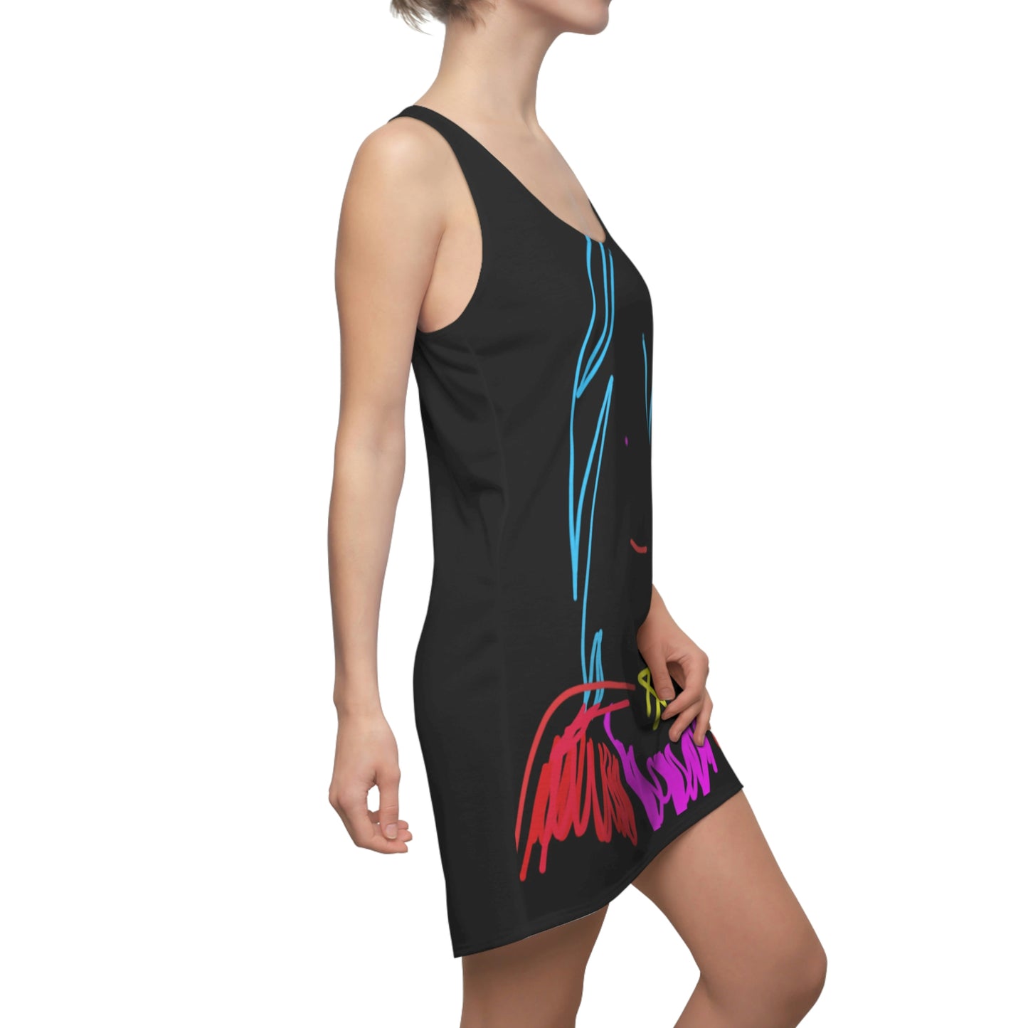 superHero- Women's Cut & Sew Racerback Dress (AOP)- Black