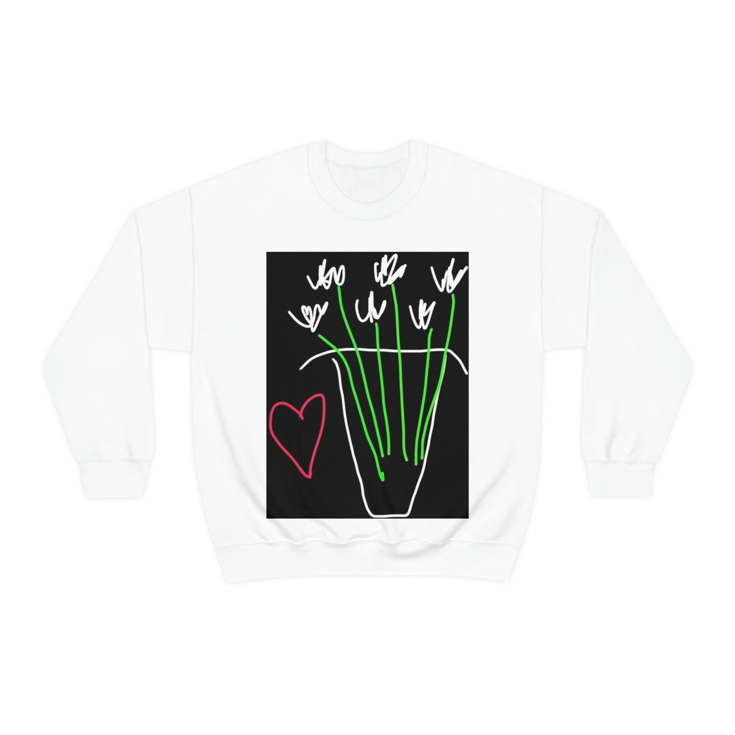 Vase, White Flowers- Unisex Heavy Blend™ Crewneck Sweatshirt