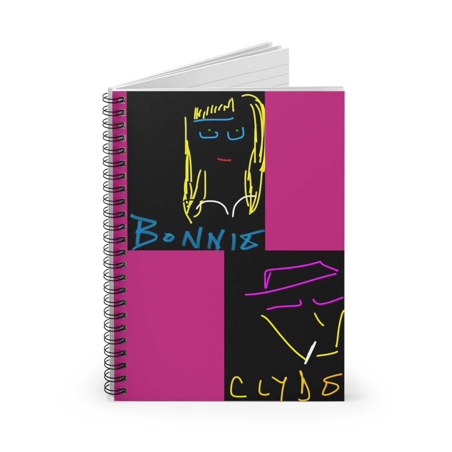 Bonnie and Clyde- Spiral Notebook - Ruled Line- Black & Pink