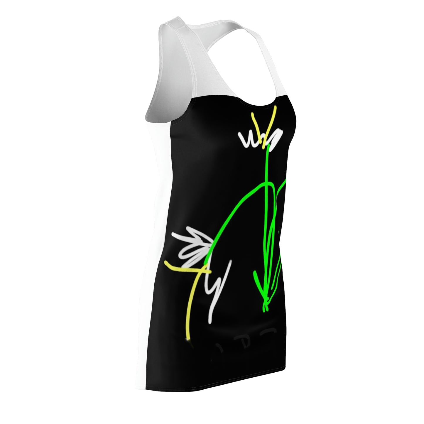 3 White Flowers- Women's Cut & Sew Racerback Dress (AOP)- Black and White