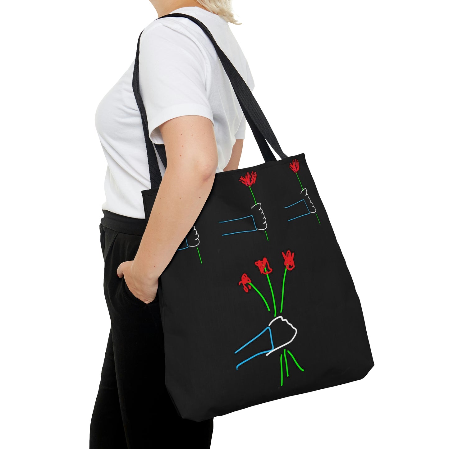 3 red Flowers, Heart Balloons- AOP Tote Bag