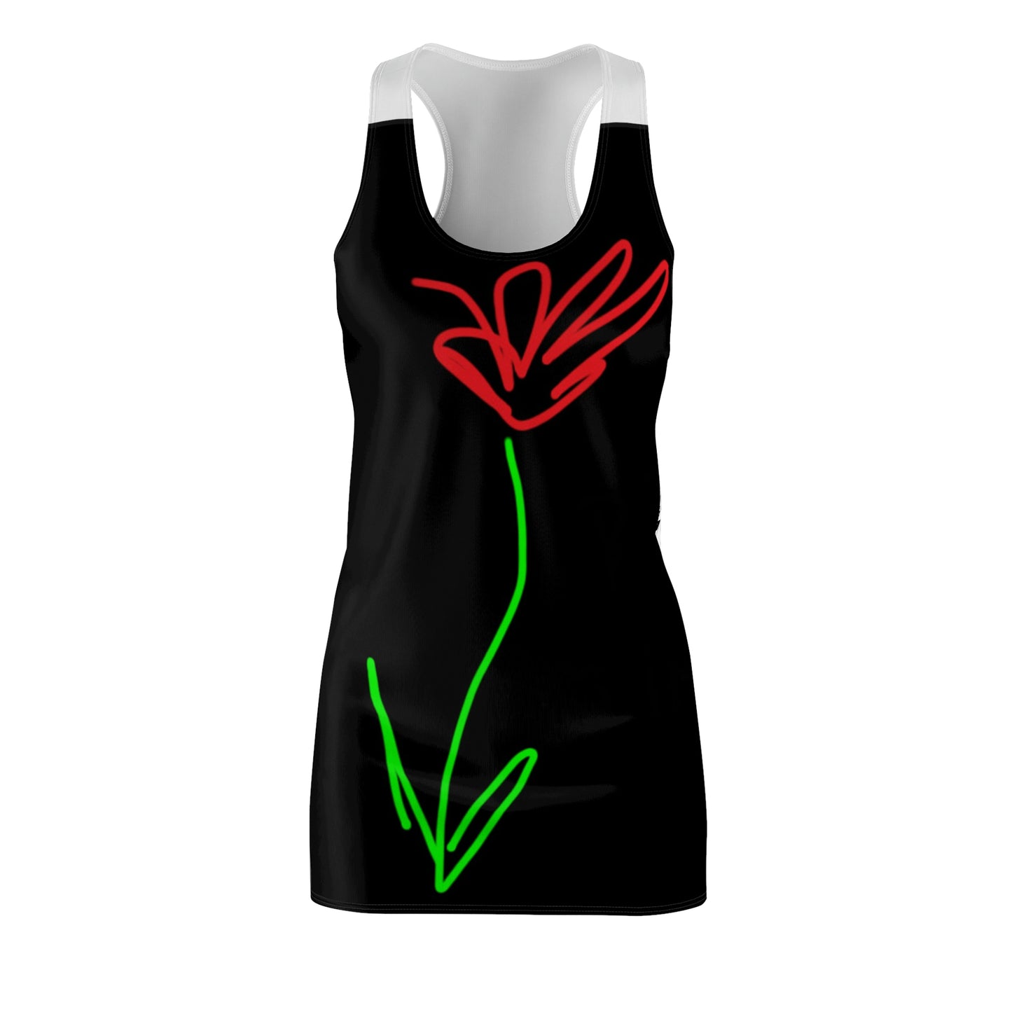 Red Flower- Women's Cut & Sew Racerback Dress- Black & White