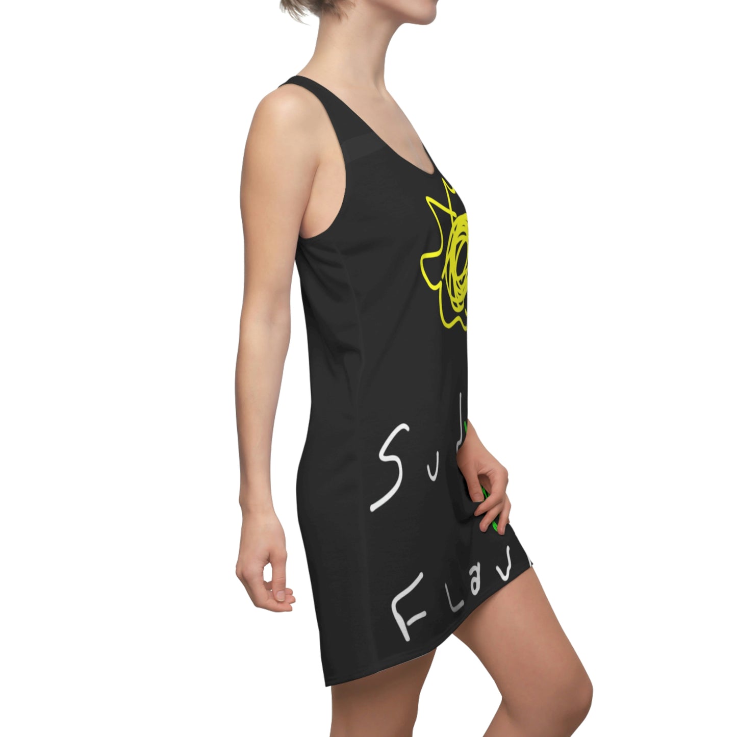 Sunflower- Women's Cut & Sew Racerback Dress (AOP)- Black